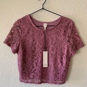La Vie Rebecca Taylor - Lace Crop Lilac Tee
